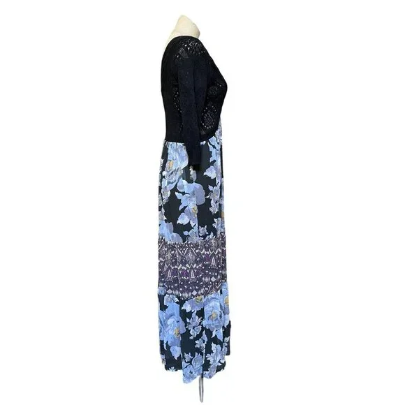 Free People RARE NWT Blue Ethic Rose Crochet Knit Tiered Floral Maxi Dress Bohem - Picture 8 of 13